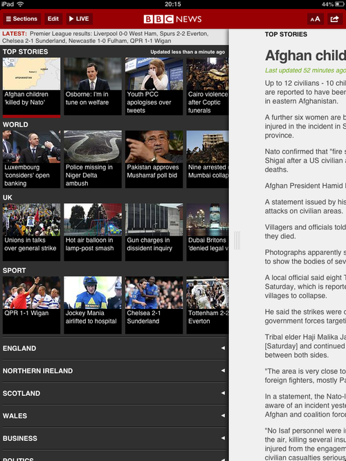 BBC News iPad app screenshot